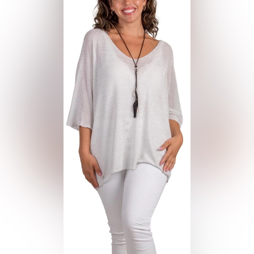 Silver/Gray Dolmen sleeve shimmer top